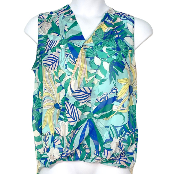 Liz Claiborne Sz L 2 Pc Sleeveless Blouse Chiffon Wrap Top  Camisole Mod Floral - Picture 1 of 9